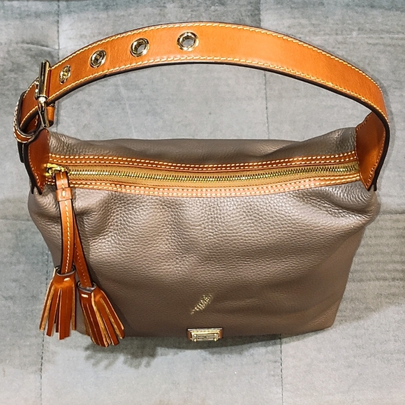 DOONEY & BOURKE PAIGE SAC PEBBLED LEATHER TASSLED HOBO BAG IN ELEPHANT BNWOT - Picture 10 of 17